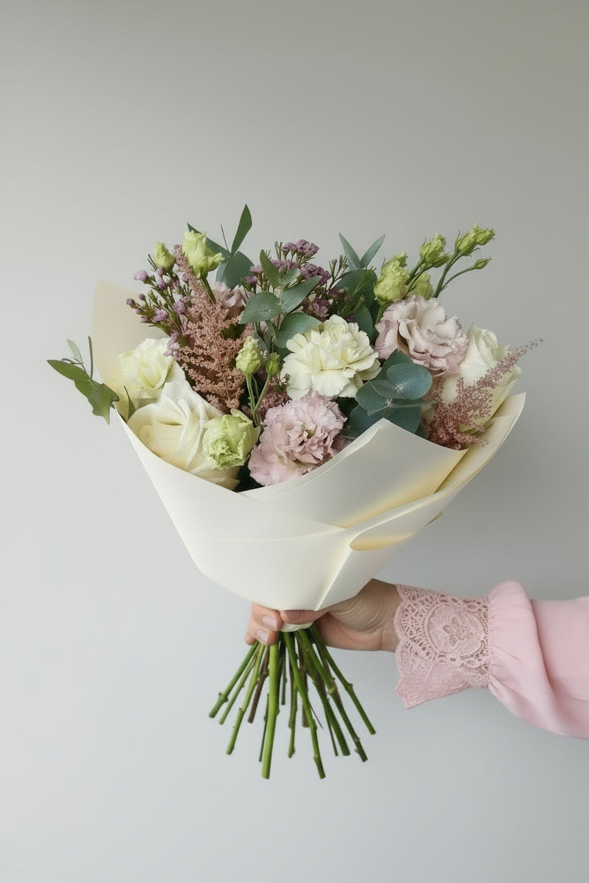 Šviesi pastelinė puokštė